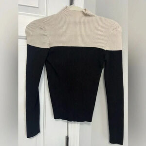 Zara Black and Cream Ribbed Mock Neck Top